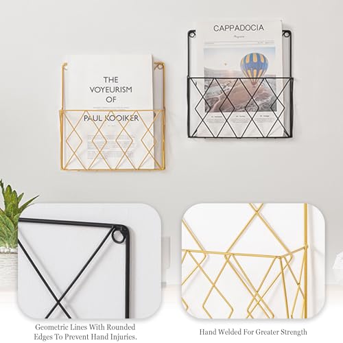 Wall-Mounted File Organizer, Metal Wall File Holder, Magazine Rack, Space-Saving Design, Ideal for Home Office, Workspace, and Study Room Organization (Black) - color: Black
