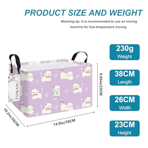 FANKANG Storage Bins,Nursery Hamper Canvas Laundry Basket Foldable with Waterproof PE Coating Storage Baskets for Boys and Girls, Office, Bedroom, Clothes,Toys(Rec-Cat ） - color: Rec-Cat