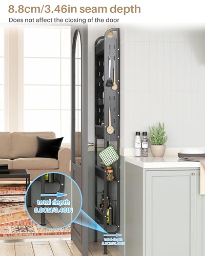 UMDONX Behind The Door Bathroom Shelf Narrow 4-Tier, Metal Storage Rack, Space-Saving Slim Storage Shelf Narrow Shelving Unit for Bathroom and Kitchen Black - color: Black With Cutlery Holder, size: Width 17.5in