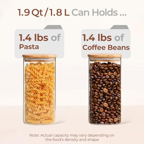 ComSaf 1.9 Qt Glass Storage Containers with Lids, Glass Jars with Lids, Clear Food Storage Jar, Square Canister Set of 3, Pantry Organizers and Storage for Flour Rice Pasta Tea Coffee Bean - size: 1.9Qt*3