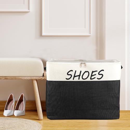 Large Entryway Shoe Storage Organizer, Shoe Basket for Entryway with Clear Cover, Foldable Mudroom Shoe Bin Box Fits for Boot, Sneaker, High Heeled