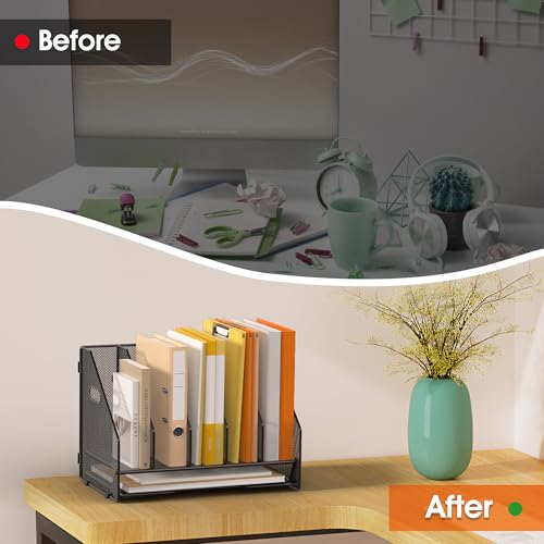 Desk File Folder Holder Organizer-5 Vertical Compartments Racks and Paper Letter Tray,Mesh Magazine File Holder Sorter,Desktop Accessories & Workspace Organizers for Home,Office,School-Black - color: 5 Compartments-Black