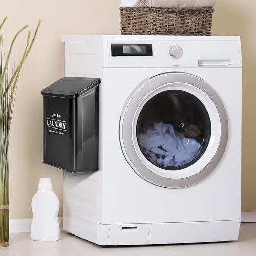 Magnetic Lint Bin for Laundry Room, Metal Lint Trash Can with Lid and Brush, Wall Mounted Lint Box for Dryer, Farmhouse Laundry Room Decor, Black - color: Black, size: Pattern 2