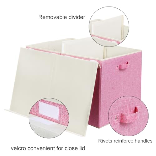 122L Large Toy Box Chest with Lid, Foldable Toy Storage Organizer Bin Boxes with Removable Divider for Kids, Boys, Girls, Nursery, Playroom, 26"x17" x17"(Linen Pink) - color: Extra Large Pink