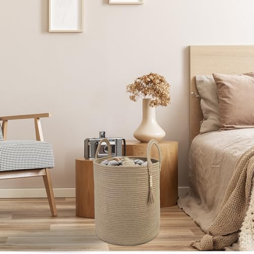 XUANGUO Rope Laundry Basket Laundry Hamper for Clothes Woven Storage Basket for Living Room Bedroom Boho Tall Rope Baskets for Blanket Toys Pillow Towels Baby Nursery Hamper Bin jute - color: jute, size: Regular