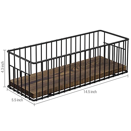 MyGift Toilet Paper Roll Holder Basket, Industrial Matte Black Metal Wire and Rustic Burnt Wood Above Tank Bathroom Toiletries Storage Organizer Vanity Basket - color: Black / Dark Brown