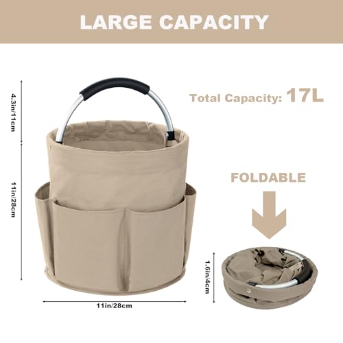 Cleaning Caddy with Handle, 17L Foldable Cleaning Supplies Organizer, Portable Storage Basket, Cleaning Supply Caddy, Multifunctional Cleaning Bucket Bag for Garden, Home, Kitchen (Khaki) - color: Khaki
