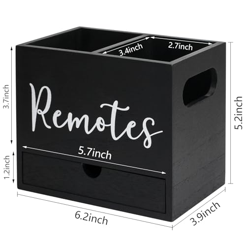 Remote Control Holder, 2 Slot TV Remote Holder& Desk Organizer with Drawers, Remote Organizer Caddy for Table, Wooden Remote Box for Nightstand,Media Storage Box for Living Room, Bed (Black) - color: Black-2 Slot