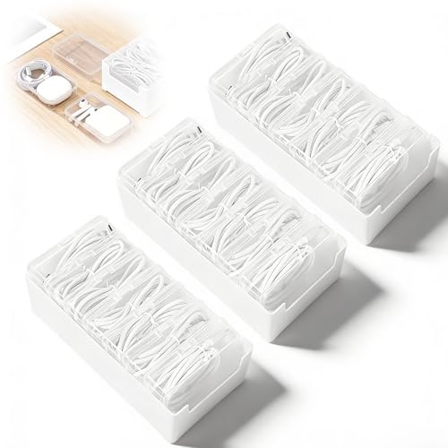 3 PCS Cable Organizer Box with 7 Clear Switch Case, Charger Cord Organizer Box for Home Office Desk Storage Accessories