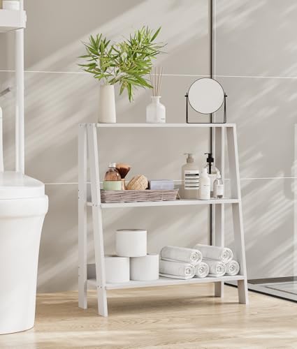 2 Tier Bathroom Ladder Shelf, Bathroom Ladder Shelves, Storage Organizer for Small Space, Freestanding Open Shelving Display Stand for Living Room Bedroom Kitchen, White - color: White, size: 2-Tier