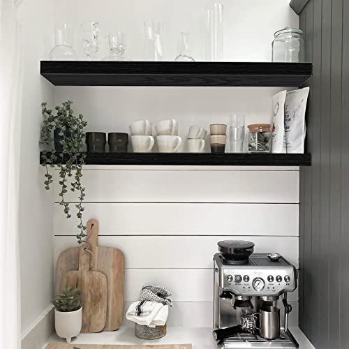 QEEIG Floating Shelves for Wall 35.4" Long - Wall Mounted Shelf Bathroom Kitchen Living Room Bedroom Farmhouse Home Decor Display Bookshelf Large 35.4 x 9.3 inch Set of 2, Black (008-90B) - color: C. Black, size: 35.4"