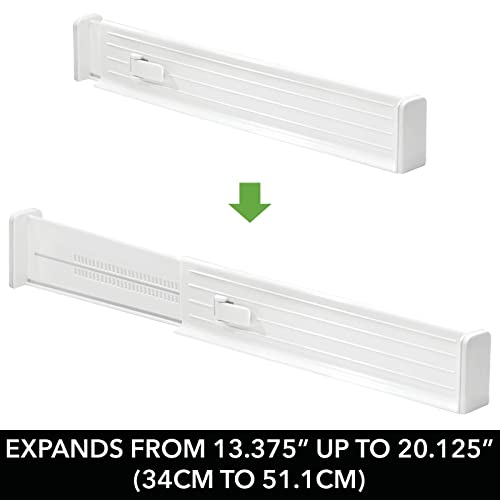 mDesign Expandable Dresser Drawer Divider with Foam Ends, Drawer Divider Locks in Place, Separators for Clothing and Accessories in Closet or Dresser Drawer, Ligne Collection, 4 Pack, White