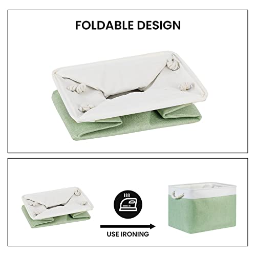 Bidtakay Baskets Fabric Closet Organizer Set of 2 Green Collapsible Storage Bins with Handles 16x12x12 in Large Decorative Tall Baskets for Shelves Nursery Baby Toys Storage Living Room Decor - color: White&Green, size: 2 Pack-L-16x11.8x11.8 In