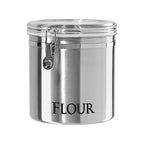 Oggi Stainless Steel Kitchen Canister 152oz + Oggi Jumbo 8" Stainless Steel Flour Clamp Canister - color: Stainless Steel, size: 152 Fluid Ounces, style: Airtight Canister + Storage Container