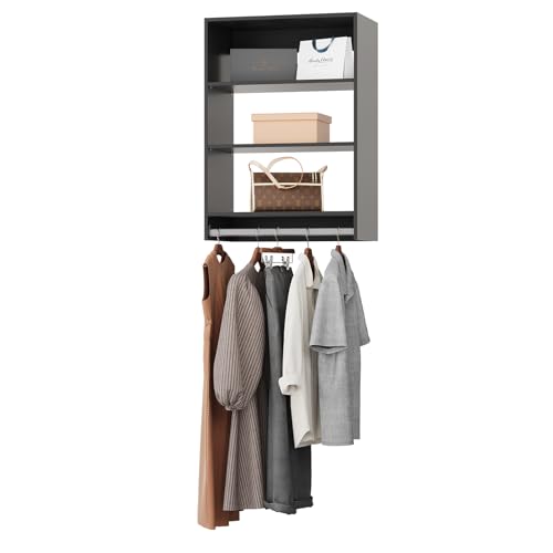 ROOMTEC 22.5" Medium Hanging Closet Unit, Modular Closet System with Hanging Rod, Wardrobe Organizer for Bedroom or Walk-in Closet, Wall Mounted, Customizable Clothes Storage Unit, Black - color: Black, size: 22.5" Wide, style: Medium Hanging