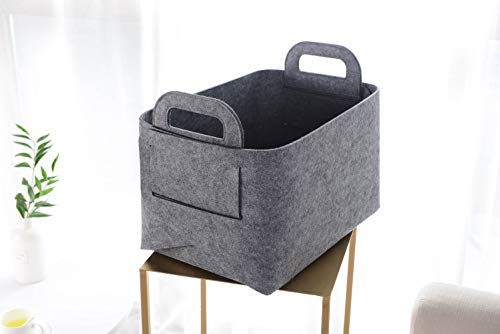 Minoisome Storage Basket Felt Storage Bin Collapsible& Convenient Box Organizer with Carry Handles for Office Bedroom Closet Babies Nursery Toys Laundry (Grey, 17.9inch（L）×12.2inch（W）×11.6inch（H）) - color: Grey, size: 17.9inch（L）×12.2inch（W）×11.6inch（H）