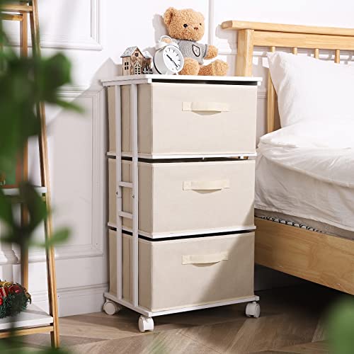 MAX Houser Dresser Tower with 3 Drawers for Bedroom, Fabric Storage Organizer Unit, Chest of Drawers with with WoodTop, Small Vertical Storage for Guest Room, Closet, Entryway, Nursery(Beige) - color: Beige