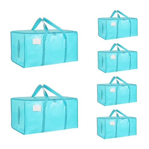 6 Pack-Extra Large Heavy Duty Moving Bags - Waterproof Storage Totes with Handles & Zippers, Foldable for College Dorm, Storage (lake blue) - color: lake blue, size: 6
