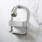 Bath Bliss Molded Shower Caddy | Bathroom Storage | Hangs Over Shower Head | 6 Accessory Hooks | Holds Razors | Washcloths | Accessories | Suction Cup Stability | Grey