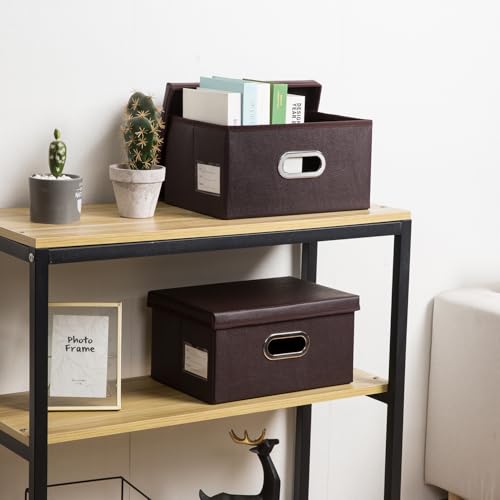 PRANDOM Collapsible Storage Box with Lid [1-Pack] Leather Fabric Foldable Storage Bin Organizer Container Basket Cube with Cover for Home Bedroom Closet Office Nursery Brown (13.6x9.6x6.9) - color: Brown, size: Small(1-Pack)