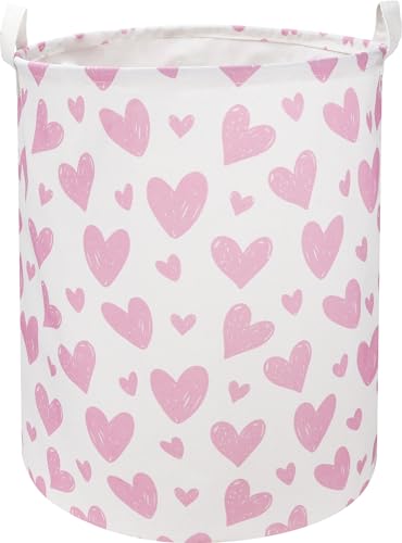 NTAOHAMPER Pink Heart Laundry Hamper, Laundry Basket, Girls Nursery Hamper,Waterproof Storage Bin for Bedroom,Clothes Organizer Basket, Room Decor(Pink Heart) - color: Pink Heart