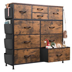 WLIVE Fabric Dresser for Bedroom with 10 Drawers, Chest of Drawers with Side Pockets and Hooks, Sturdy Metal Frame, Drawers Organizer Unit for Living Room, Hallway, Rustic Brown Wood Grain Print - color: Rustic Brown Wood Grain Print