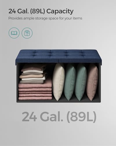 SONGMICS Mazie Collection - 30 Inches Storage Ottoman, Foldable Storage Bench with Flipping Lid, 660 lb Load Capacity, for Entryway, Living Room, Bedroom, Midnight Blue ULSF046Q02 - color: Midnight Blue, size: 15"D x 30"W x 15"H