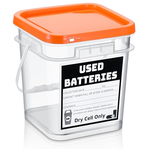 Baderke Battery Disposal Container Battery Recycling Container 1.32 Gallons Capacity Dry Cell Storage Recycling Bin with Label(Orange,Square) - color: Orange