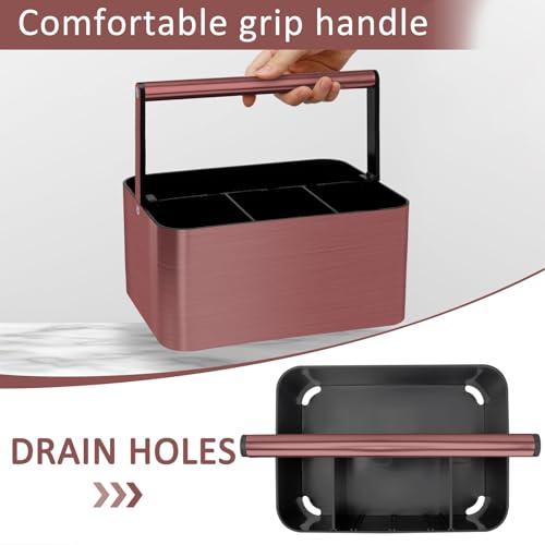 BYUNER Shower Caddy Portable for College Dorm Room Essential, Bathroom Caddy Organizer with Handle and Adjustable Dividers, Shower Storage Tote, Plastic Shower Basket Bin for Shampoo Toiletry - color: Copper