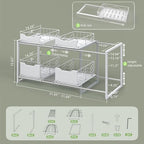 NETEL NETELAdjustable Under Sink Organizers and Storage, 2 Tier Expandable Pull Out Under Sink Organizers and Storage, 4 Pull-Out Metal Baskets, (21.5-31.64)" W X 14.69" D X 15.83" H - size: 4 pull out baskets(White)