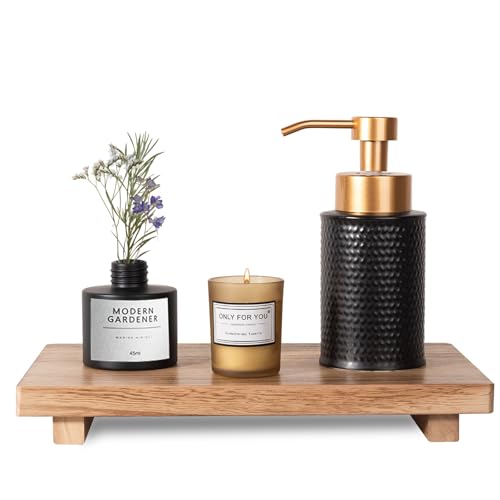 zoocatia Small Wood Tray Pedestal Stand Farmhouse Bathroom Decor Decorative Wooden Riser Kitchen Soap Dish Holder for Vanity, Counter, Sink, Large 11.8" x 7" - Brown - color: Brown, size: 11.8" x 7" x 1.6"