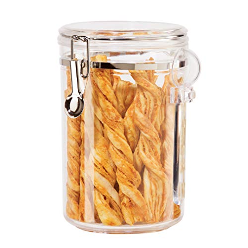 OGGI Clear Canister Airtight 61oz - Clamp Lid & Spoon - Airtight Food Storage Containers, Ideal for Kitchen & Pantry Storage of Bulk, Dry Food Including Flour, Sugar, Coffee, Rice, Tea, Spices & Herbs - size: 61 Fluid Ounces