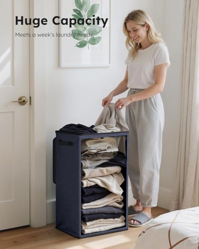 SOLEDI Laundry Hamper with Lid 90L Large & Tall Collapsible Laundry Basket, Clothes Hamper with Bag Removable Easy to Carry, Dirty Hampers for Bedroom, Bathroom, Dorm, College, Navy Blue - color: Navy Blue, size: 90L