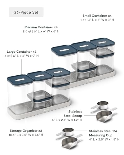 Caraway 26-Piece Ultimate Airtight Glass Food Storage Containers with Lids, Scoops, Measuring Cups and Organizers - Non-Toxic BPA-Free Stackable Space-Saving Containers for Pantry - Navy - color: Navy, size: 26-Piece Set