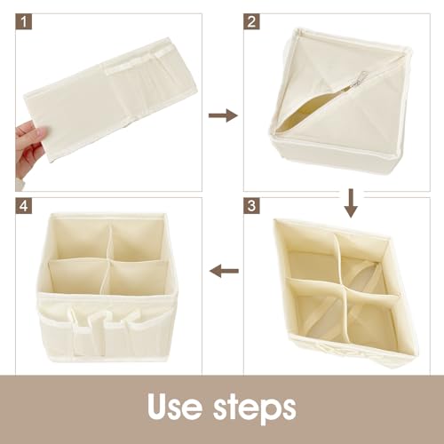 VERONLY Cosmetic Storage Bins Makeup Organizer, Adjustable Multifunction Storage Box Desk Drawer Divider for Makeup Brushes, Bathroom Countertop or Dresser, Set of 4 - style: Beige 4PC