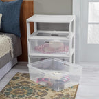 Plastic Drawer Wide Tower Plastic Storage Cart with Clear Pull Out Drawers, Black (White, 3 Drawer Wide Tower Broad) - color: White