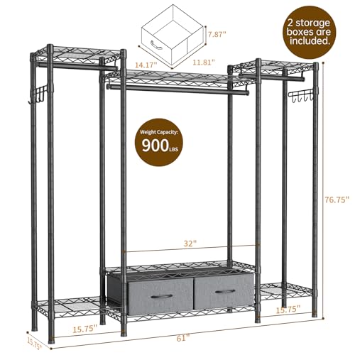 Golpart Coat Rack Clothes Wardrobe：Closet Organizer and Storage Clothing Garment Rack with Shelves Heavy Duty for Hanging Clothes Portable Adjustable Black 15.8" DX56.8 WX76.5 H - color: Black, size: 15.8"DX56.8"WX76.5"H
