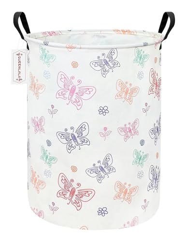 QUEENLALA Large Storage Basket,Laundry Hamper/Bathroom/Home Decor/Collapsible Round Storage Bin,Boys and Girls Hamper/Boxes/Clothing（Round-Colorful Butterfly） - color: Round-Colorful Butterfly