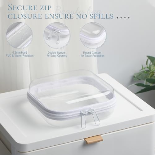 Sanwuta 6 Pcs Clear Hard Zipper Case Plastic Zipper Pouches Transparent Makeup Bag Pencil Case Pouches Toiletry Diaper Bag for Travel Toy Storage Organizer Bins(White,5 x 5 x 2 Inch) - color: White, size: 5 x 5 x 2 Inch
