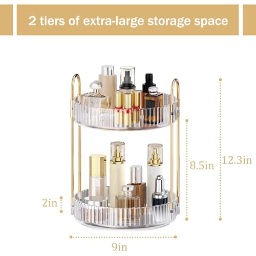 MOKANI 360 Rotating Makeup Organizer for Vanity, 2 Tier Adjustable Perfume Organizer for Dresser, Multi-Function Spinning Cosmetics Skincare Storage for Bedroom, Dresser, Countertop, Clear - color: B-Clear, size: 2 Tier