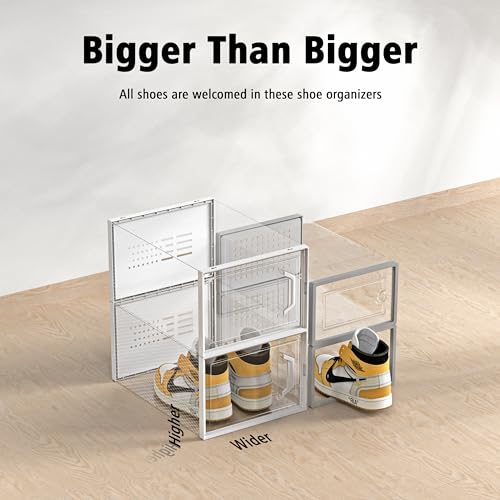SEE SPRING XX-Large Shoe Storage Box Fit Size 14, Clear Plastic Stackable Shoe Organizer for Closet, Space Saving Sneaker Shoe Rack Containers Bins Holders for Entryway, 12 Pack Clear - color: Clear, size: XX-Large Fit Size 14