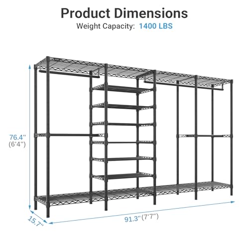 VIPEK S4 Heavy Duty Clothes Rack with Shoe Shelves Freestanding Clothing Rack with 6-Tier Shoe Rack, 4 Hanging Rod, Adjustable Shelf, Walk in Closet Organizer Garment Rack, Black - color: Black, style: S4
