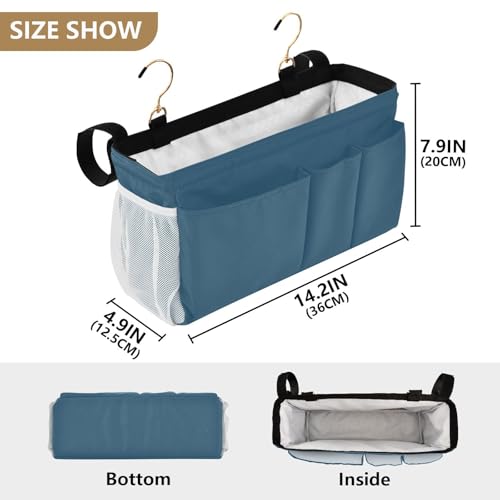 Caribbean Blue Bedside Caddy Storage Bag Bedside Organizer for Bunk Bed Headboards College Bedside Shelf Hanging Organizer 6 Pockets with Hooks for Book Glasses Phone Holder - color: Caribbean Blue