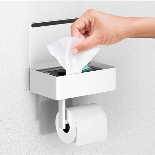Day Moon™ - Toilet Paper Holder with Shelf - Modern Roll Holder for Bathroom - 1 Pack - Wall Mount - with Storage, White - color: White, size: Storage 1 Pack
