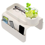 Sofa Armrest Organizer Tray with Cup Holder and Side Pockets, Non-Slip Silicone Caddy for Drinks Remote Control Phone Snacks, Living Room Couch Arm Storage(White) - color: White