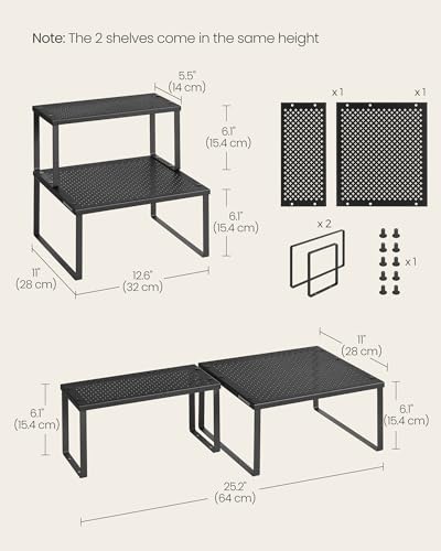 SONGMICS Spice Racks, Set of 2 Metal Cabinet Shelf Organizers, Countertop Organizers, Shelf Risers, Stackable, Expandable, Ink Black UKCS005B01 - color: Ink Black, size: 11"D x 12.6"W x 6.1"H + 5.5"D x 12.6"W x 6.1"H
