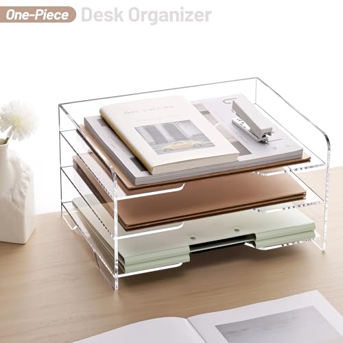 SANRUI Paper Letter Tray Organizer 3 Tier Acrylic Desk File Organizer with Bottom Handle, Paper Sorter Organizer for Letter/A4 Office Organization,Clear - style: Enlarged File Tray 3 Tier