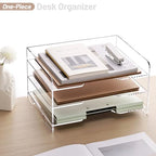 SANRUI Paper Letter Tray Organizer 3 Tier Acrylic Desk File Organizer with Bottom Handle, Paper Sorter Organizer for Letter/A4 Office Organization,Clear - style: Enlarged File Tray 3 Tier