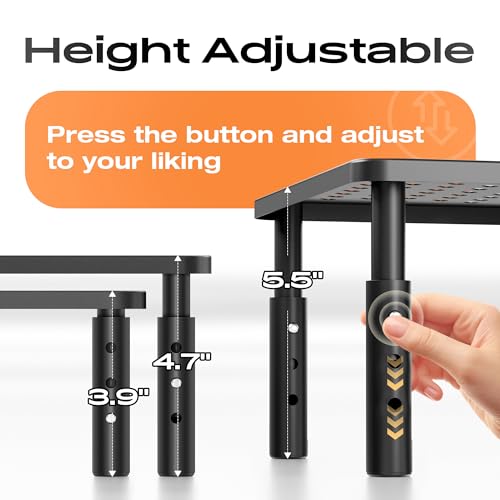 Computer Monitor Stand Riser for Desk, 3 Height Adjustable PC Laptop TV Desktop Monitor Stand Shelf, Metal Printer Table with Phone Holder, Stand Riser for Desk, Office Desk Organizers and Accessories, 1 Pack - color: Basic, size: 1 Pack