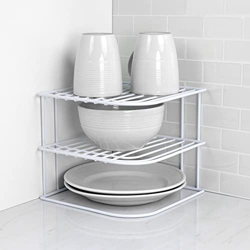 Home Basics 3-Tier Kitchen Corner Counter Shelf and Cabinet Organizer Heavy Duty Wire Shelf in White